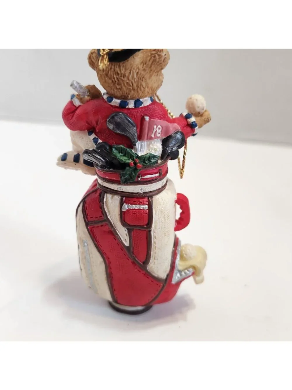 Holiday Golf Bear Ornament Golf Bag Detailing Red White Design Hanging Decor